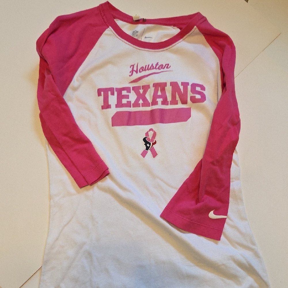Nike Womans Texans Pink and White Long Sleeve Tee